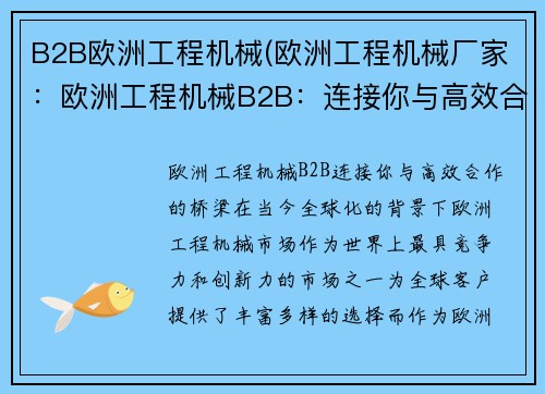 B2B欧洲工程机械(欧洲工程机械厂家：欧洲工程机械B2B：连接你与高效合作的桥梁)