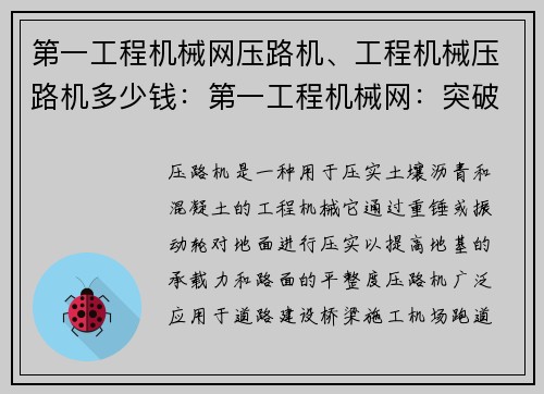 第一工程机械网压路机、工程机械压路机多少钱：第一工程机械网：突破创新，压路机引领行业发展